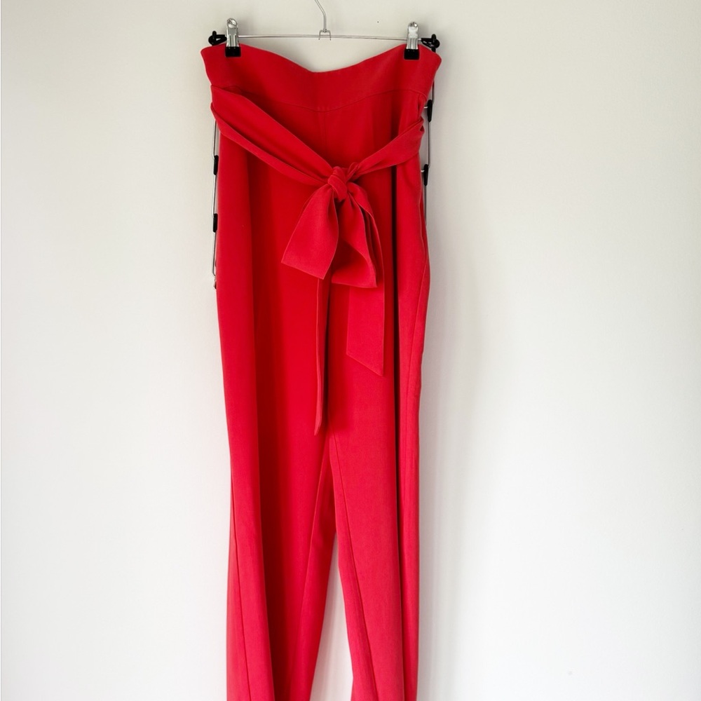 Boden Red Wide-Leg Trousers with Tie Waist